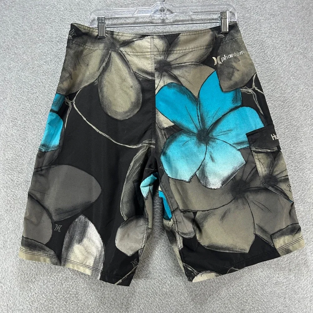 Hurley Board Shorts Phantom Mens 32 Black Floral Surf Skate